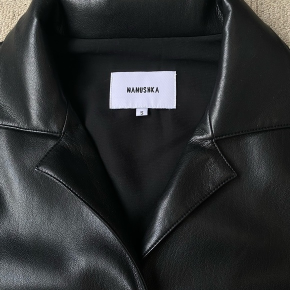 Nanushka Women Black Faux Vegan Leather Long Trench Coat Jacket Sz S - Picture 7 of 13